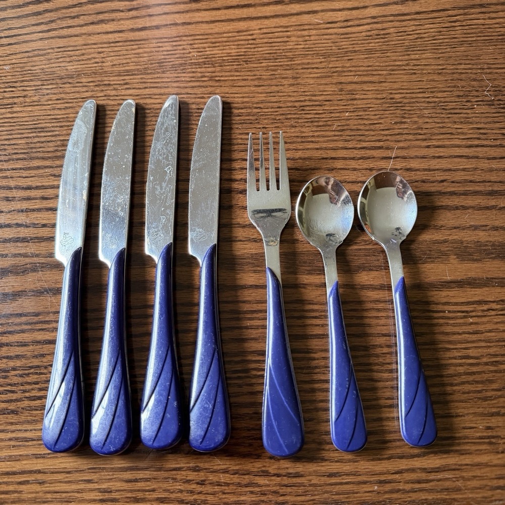 Fiesta Blue Swirl‎ Flatware Fork Knife Spoon Cobalt Silverware set Of 7